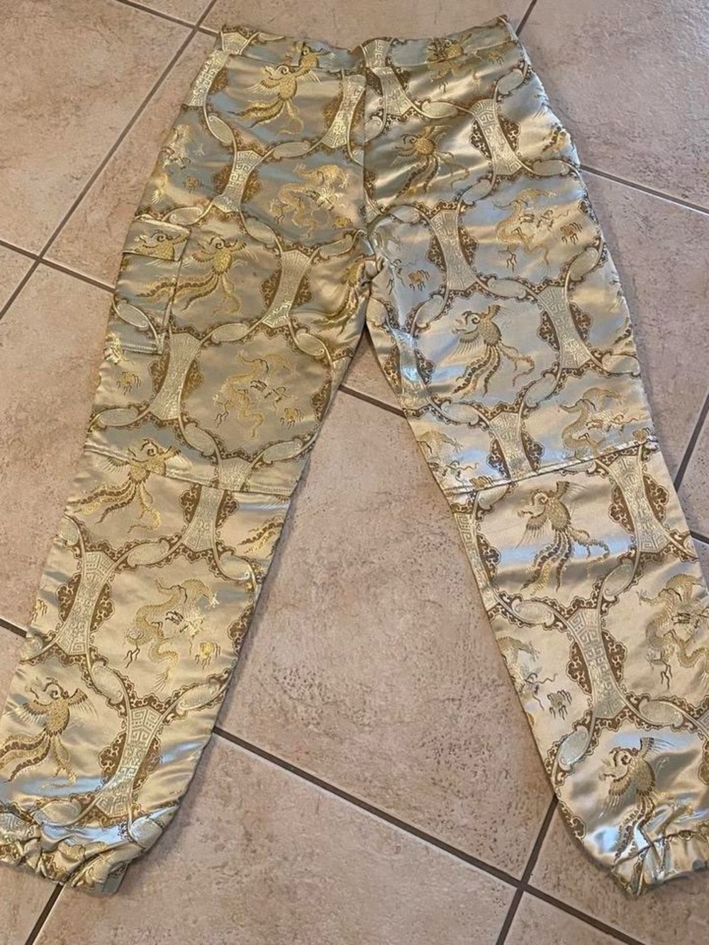 Gold Brocade Satin Jogger Pants